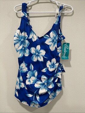 Penbrooke Blue Floral One-Piece Swimsuit.  20 W New